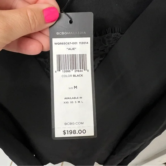 NWT BCBGMAXAZRIA “Alie” Black Dress with Lace V-neck size M - Picture 5 of 5